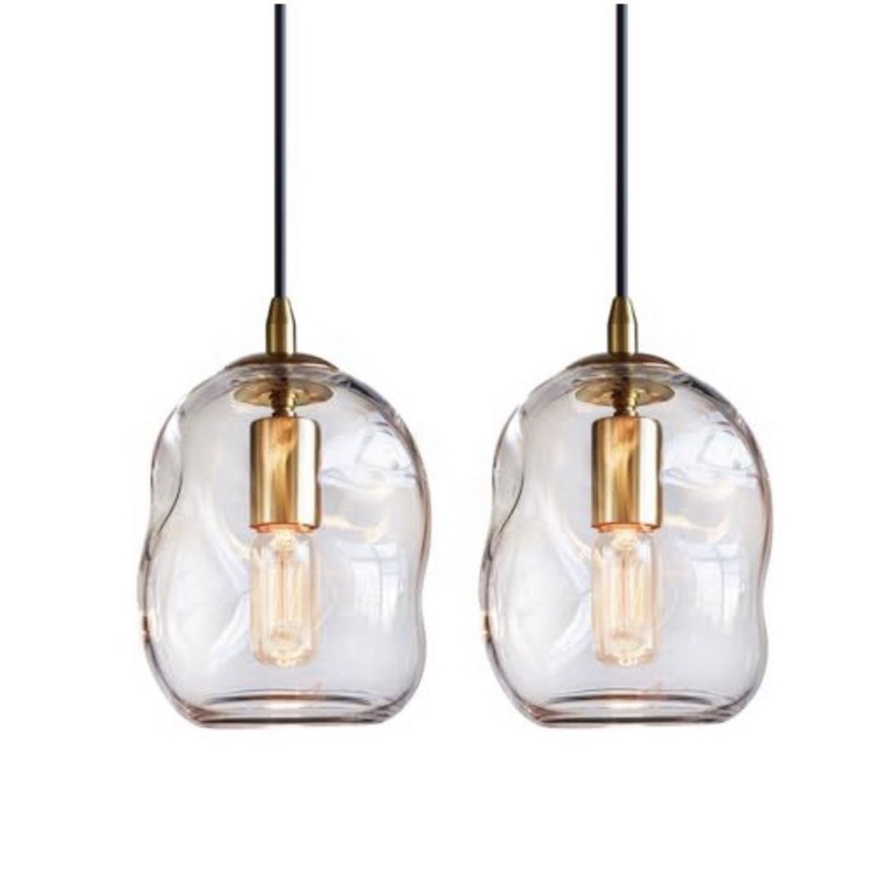 (b33/27)CASAMOTION GlassPendant Light Gold and ClearOrganicGlobe Ceiling Hanging